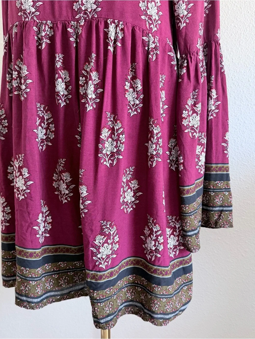 Very J Pull Over Flare Sleeve Tunic Shirt Mini‎ Dress Boho Large Lined Paisley L